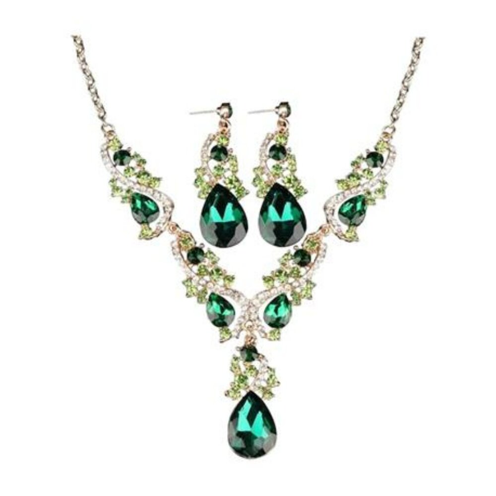 Green Necklace Earrings Set Hunter Emerald Dark Green Jewelry Set Prom Bridal